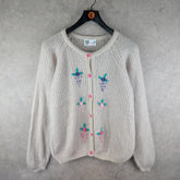 Avec Moi Jumper Womens 2XL XXL Vintage Knitted Cardigan Floral Button Up